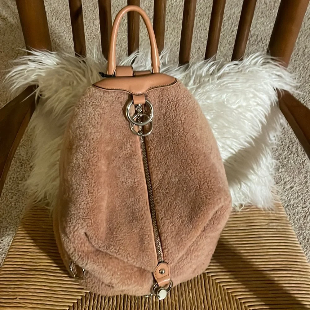 Rebecca Minkoff large Julian Leather Shearling backpack NWT🌺